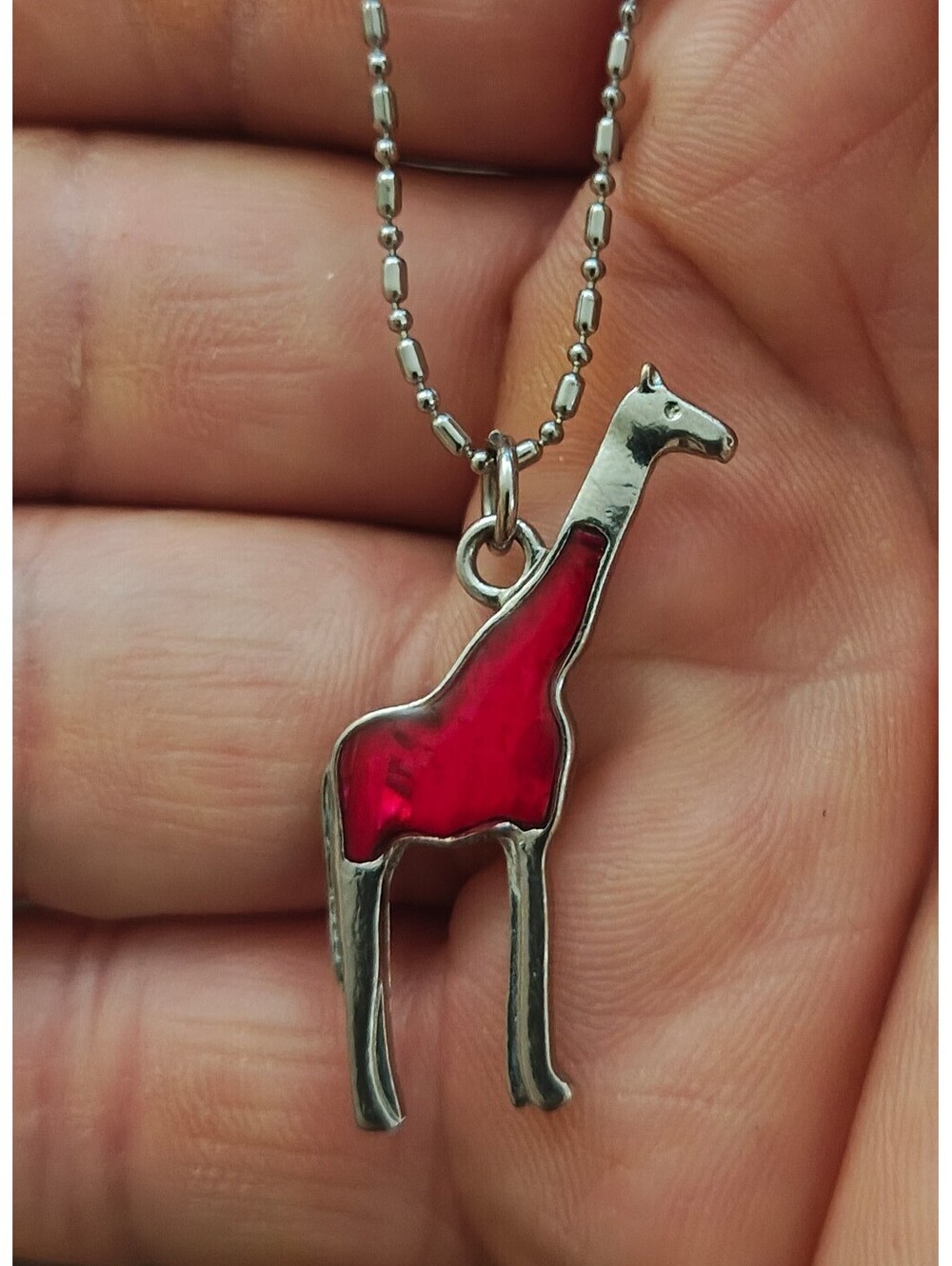 1970s Adult Jewels Brand Red Enamel Giraffe Pendant Necklace